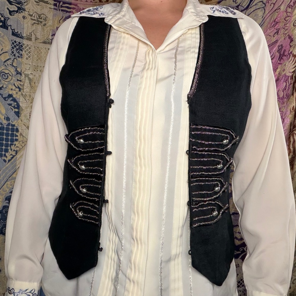 Black Linen Blend Marching Band Steam Punk Vest Size M Whimsygoth Dark Romantic